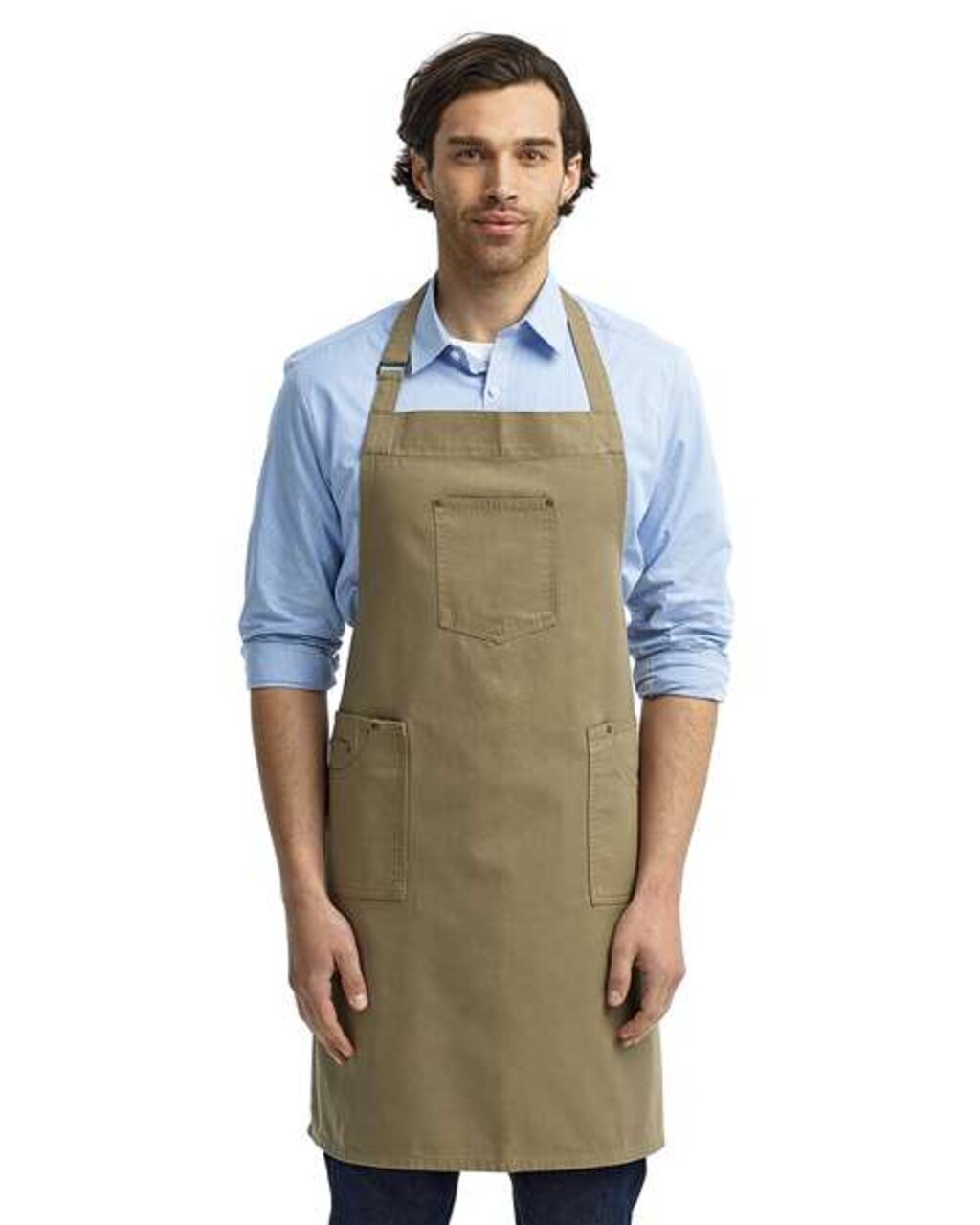 Artisan Collection by Reprime® Durable Cotton Chino Bib Apron with Adjustable Neck Strap and Pockets
